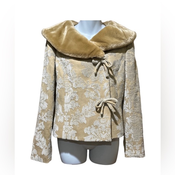 Anthropologie Odille Brocade Faux Fur Collared Jacket, 60s, Mid Century  - Sz 2 - Picture 2 of 16